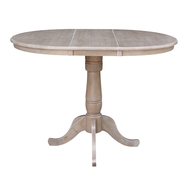 International Concepts Round 36 in Rd Top Pedestal Table, 12 in Leaf, 40.9 inH, Adjust Ht, Washed Gray Taupe, 36 W, 48 L, Wood K09-36RXT-6B-2 - main